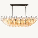 Lustre Rectangulaire à Plusieurs Niveaux en Verre Transparent Venezia 137cm