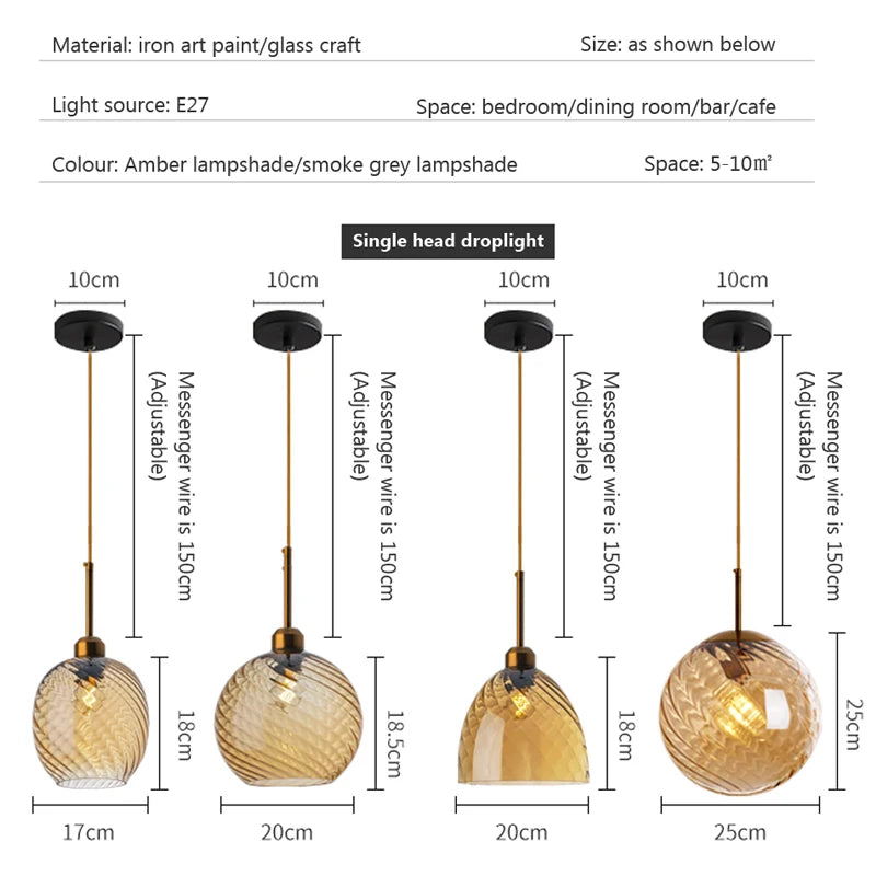 Suspension Design en Verre sculptée Artisanale